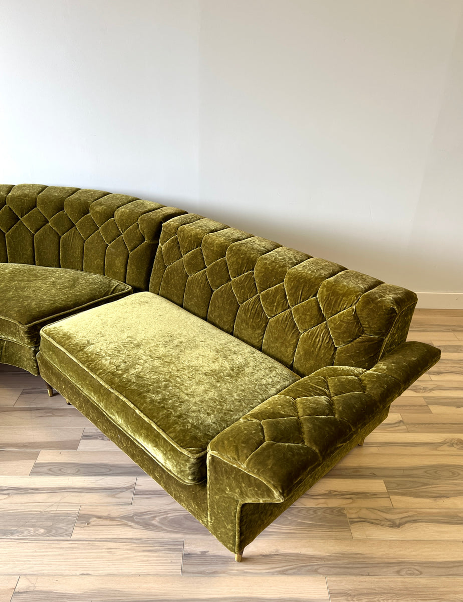 Vintage Mid Century Sectional Sofa in Green Velvet Home and Closet
