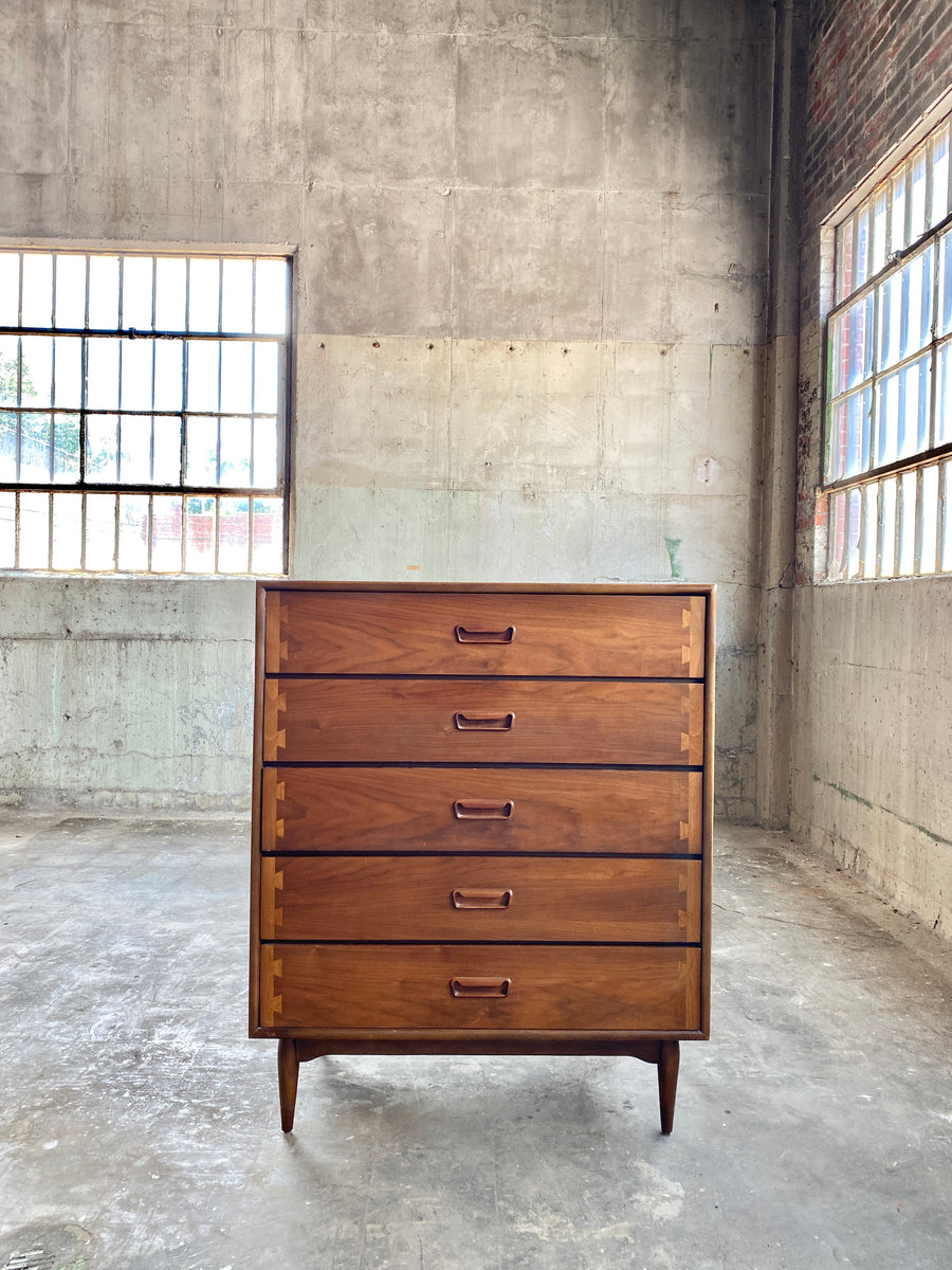 mid century tall dresser Noak Mid-Century Modern Walnut Dresser with 5 Drawers