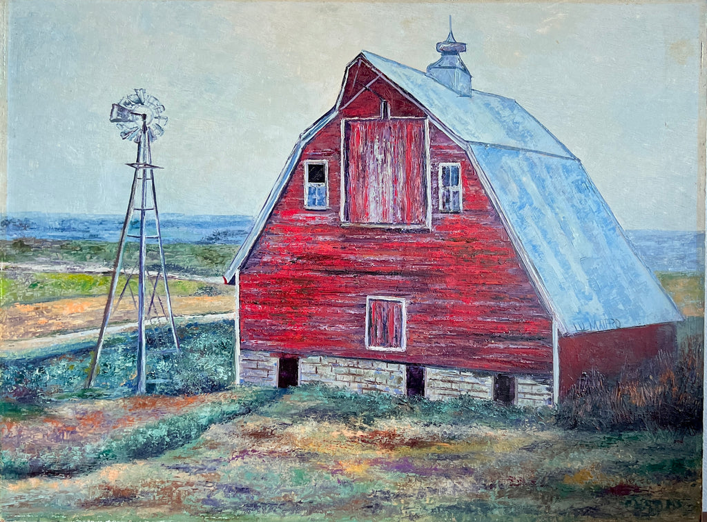 Vintage Acrylic Barn Painting on Panel