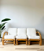 Vintage Mid Century Modular Bamboo Sofa w/ Fresh Boucle Upholstery