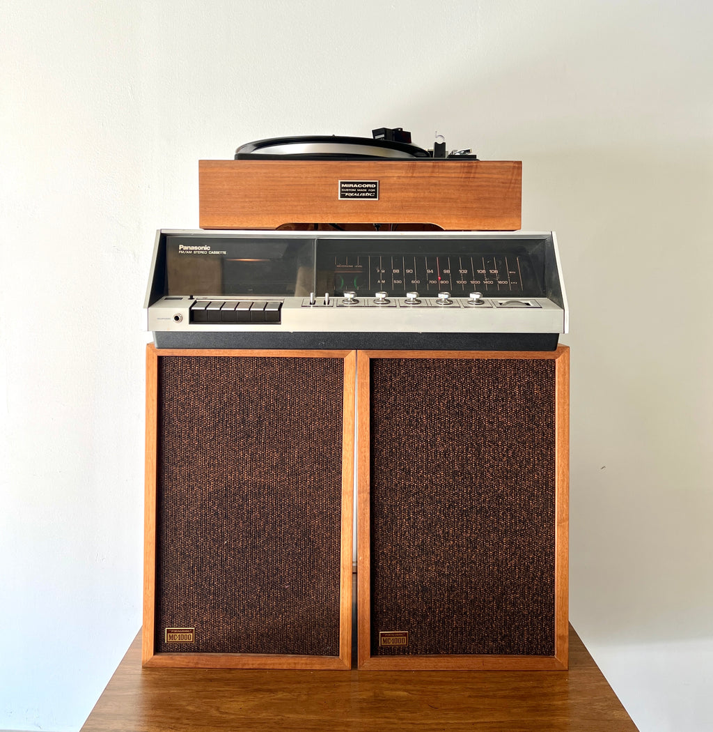 Vintage Record Player with Cassette Player & Speakers