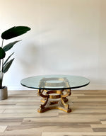 Vintage 1970s Gilded Coffee Table with Glass Top