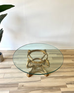 Vintage 1970s Gilded Coffee Table with Glass Top