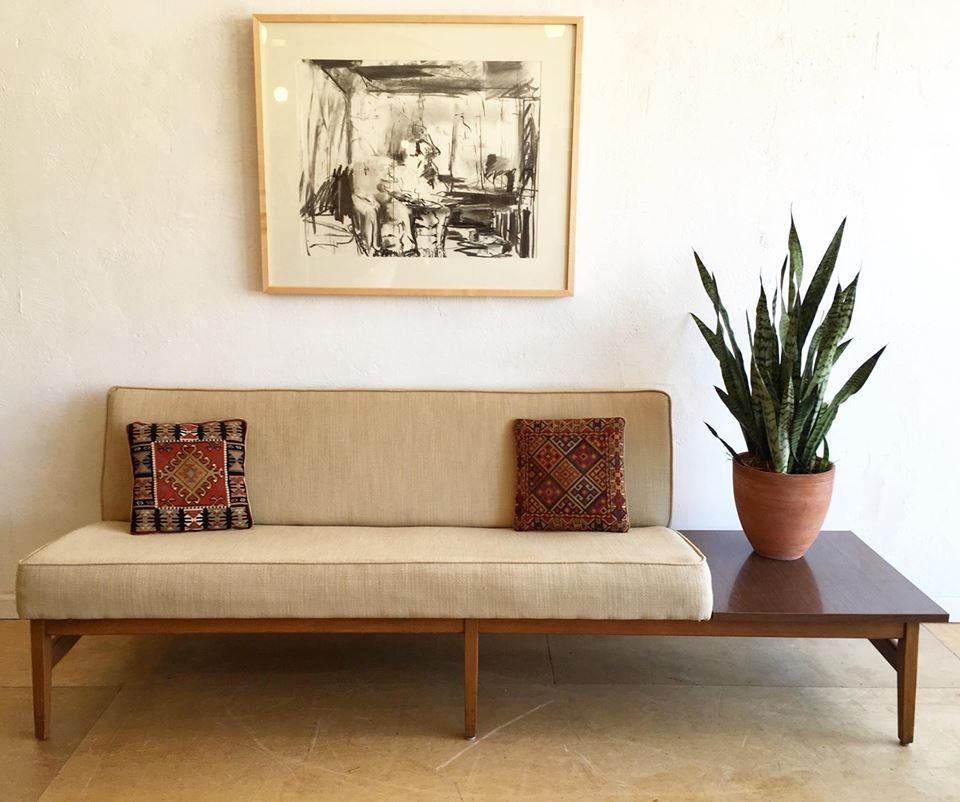 Mid-century sofa with integrated table