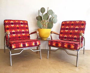 Set of 1950's Chrome Lounge Chairs in Pendleton Wool