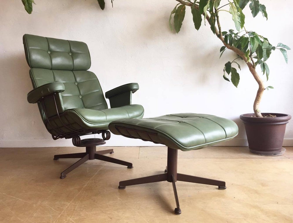 Mid-Century Lounge Chair & Ottoman in Green