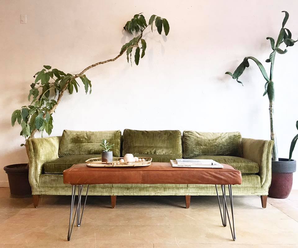 Vintage Green Velvet Sofa