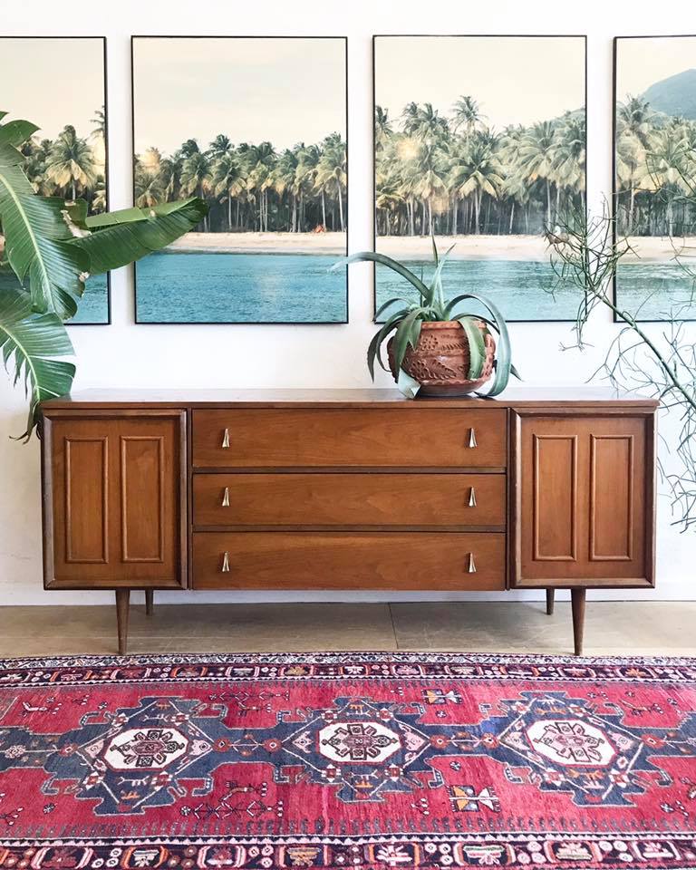 Long & Low Mid-Century Wood Top Dresser
