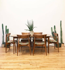 Mid-Century Dining Set w/ Six Chairs in Pendleton Upholstery