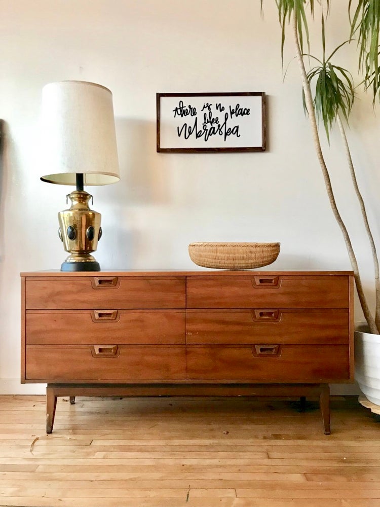 Mid-Century Long Low Six Drawer Dresser