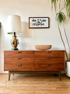 long and low dresser Lap by Blu Dot Coved drawer fronts exude solid wood and ensure the solid Black Walnut drawer pulls are a stand out feature SOLD - Danish Teak Long