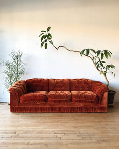 Vintage Tufted Sofa in Orange Velvet