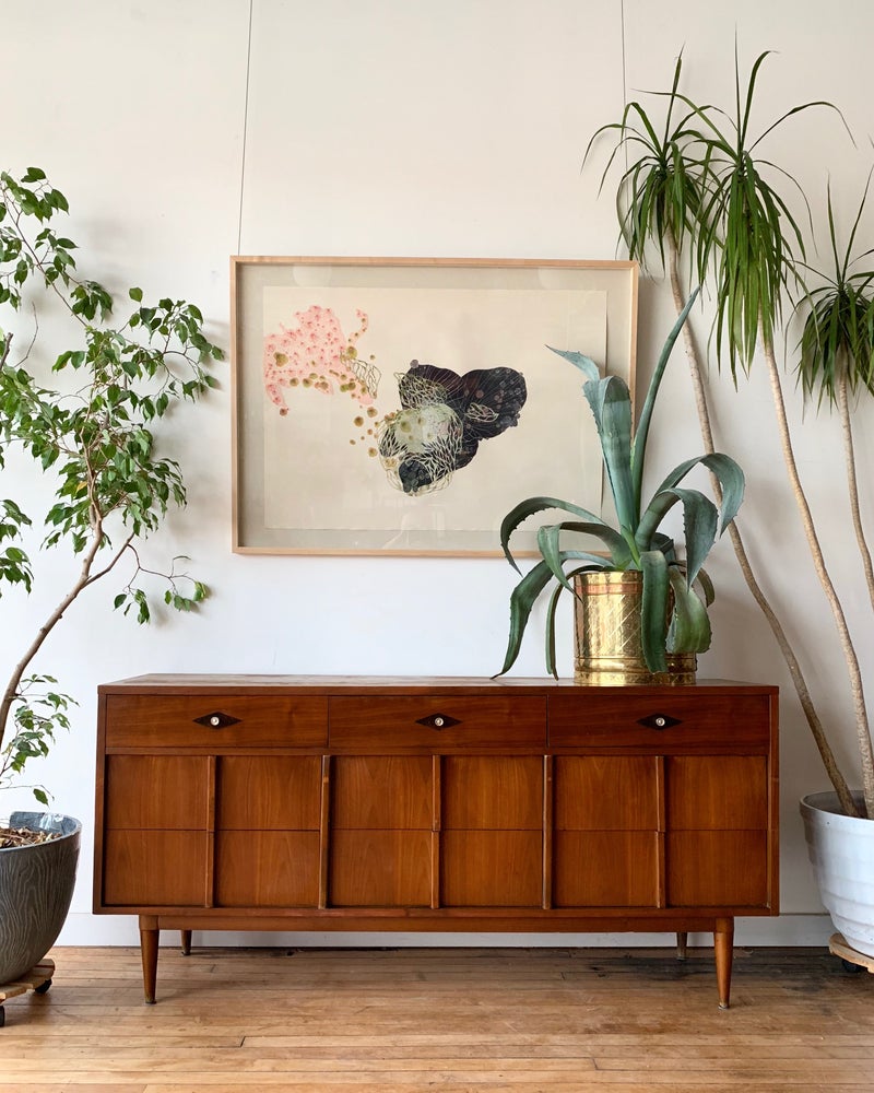 Mid-Century Nine Drawer Wood Top Dresser