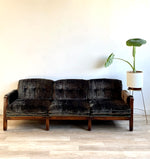 Vintage Mid Century Dark Green Velvet Sofa