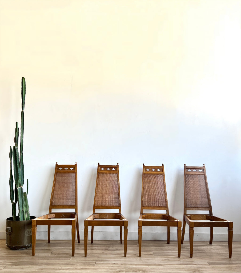 Four Cane Back Dining Chairs with Upholstery Service