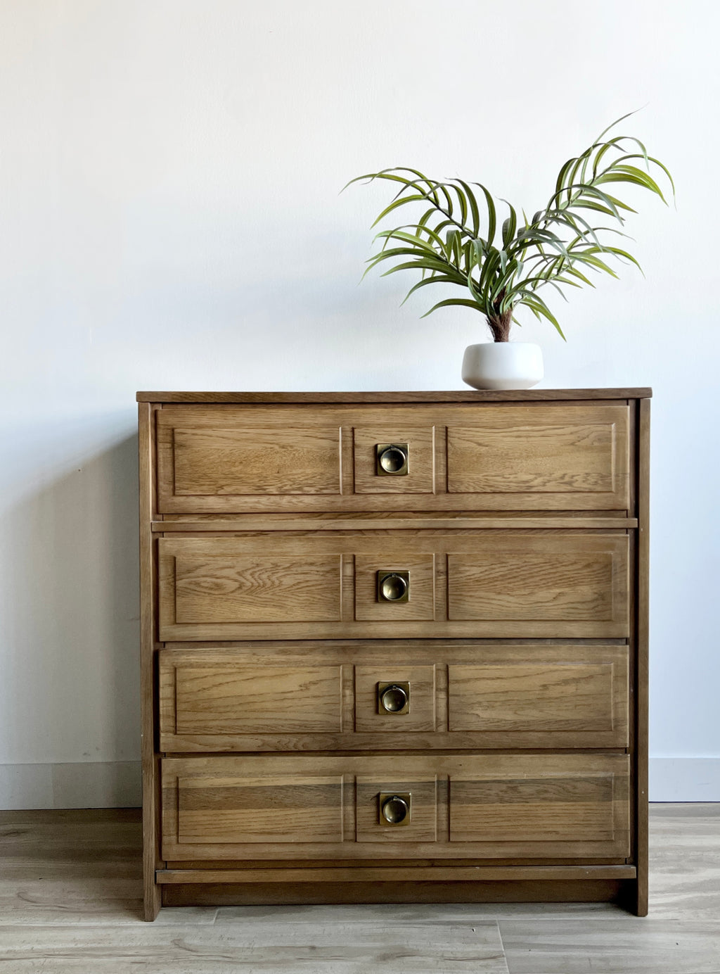 Vintage Mid Century Four Drawer Dresser with Brass Pulls