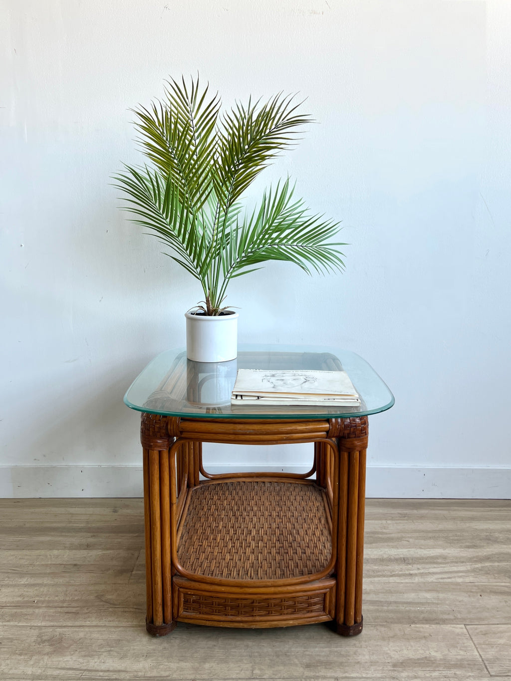 Vintage Rattan End Table / Nightstand