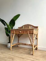 Project Vintage Wicker Desk with Glass Top