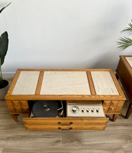 Vintage Mid Century Record Player Coffee Table and End Table