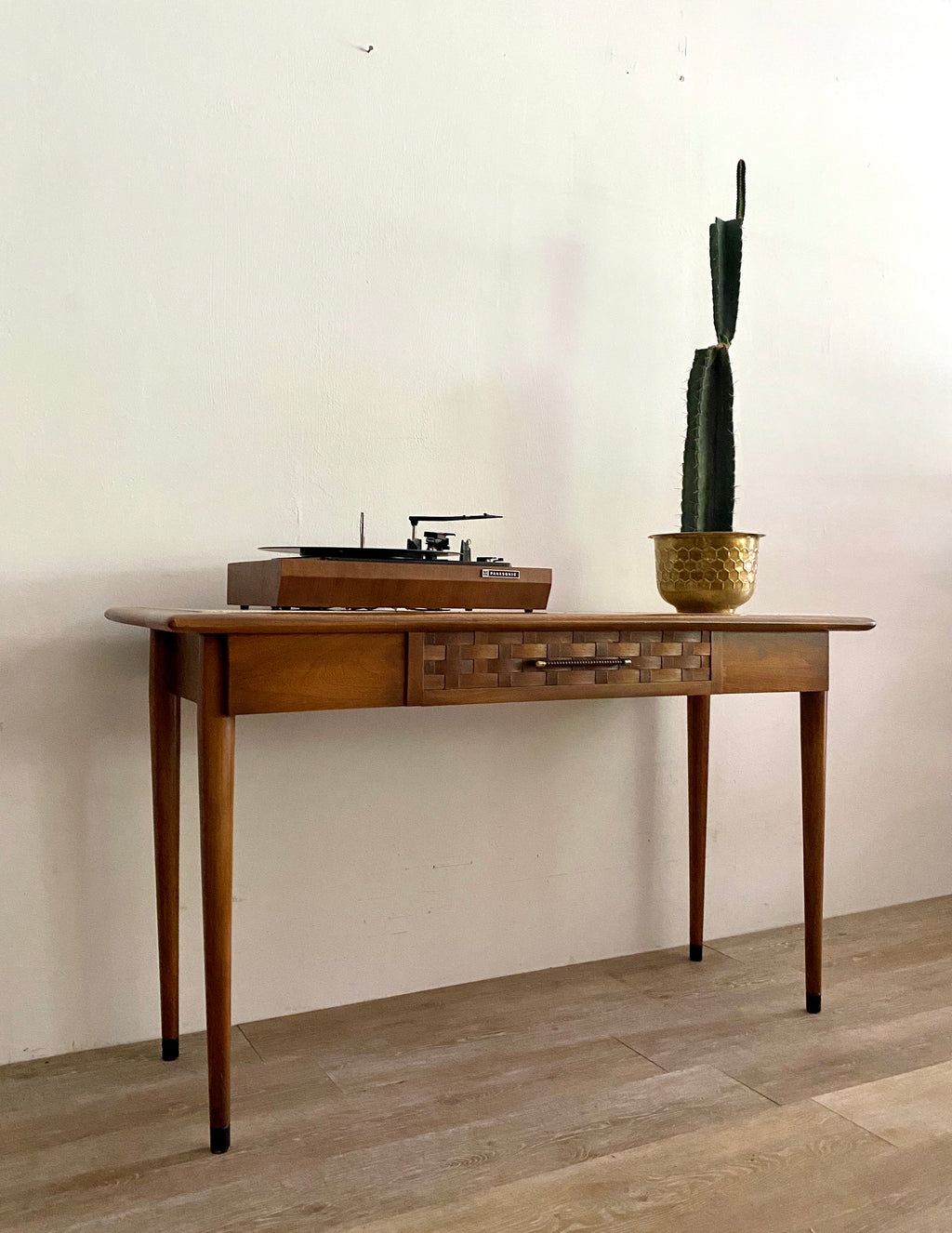 Mid-Century Sofa Table with Travertine Stone Top