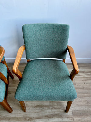 Pair of Midcentury Arm Chairs in Sea Foam Green