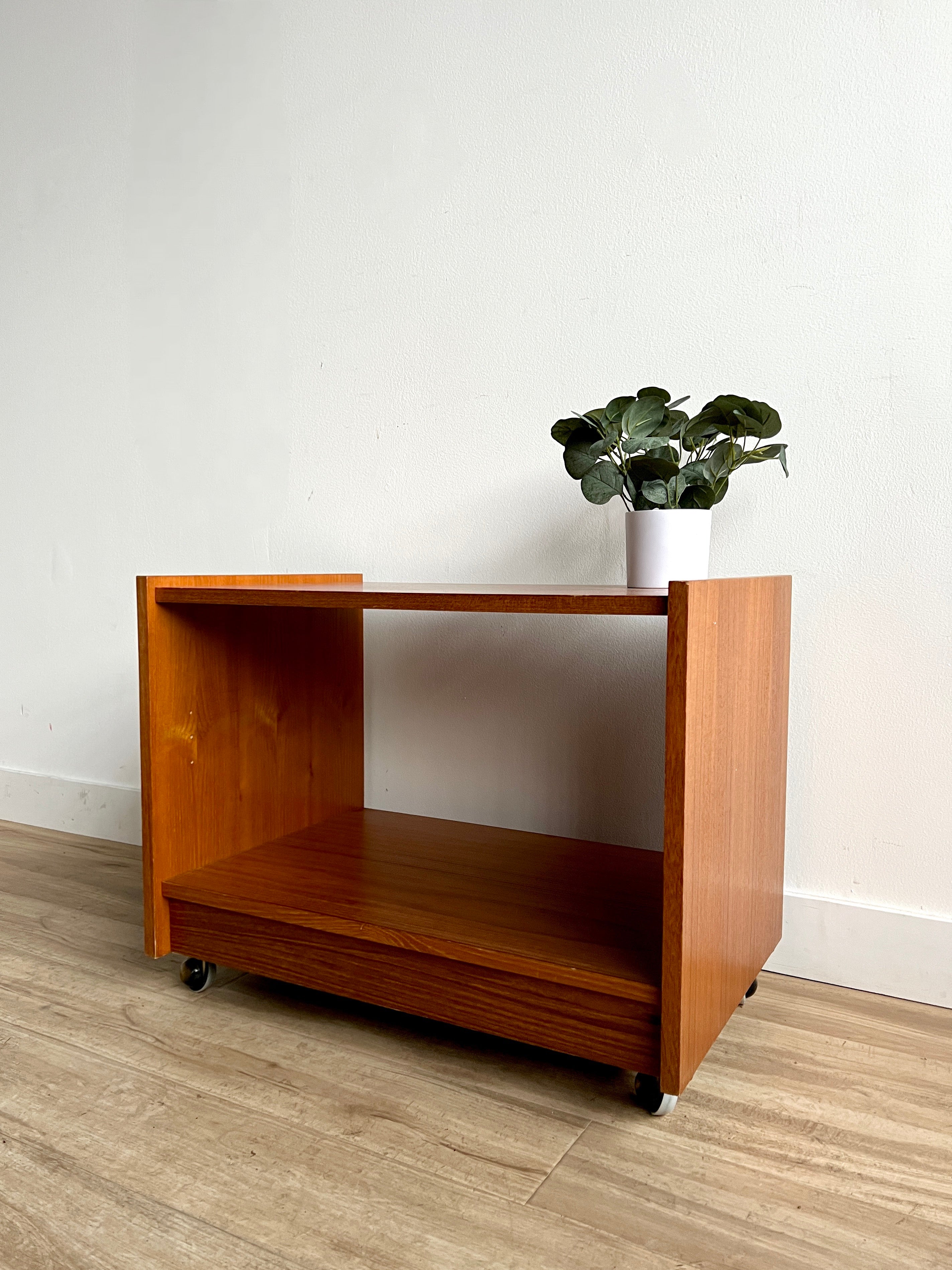 Vintage Danish Teak Record Player Stand with Record Storage
