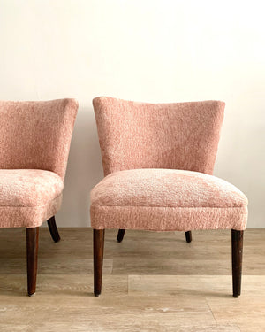 Vintage Slipper Chair Freshly Upholstered in Blush Chenille