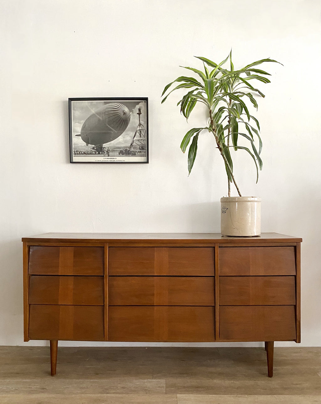 Mid-Century Nine Drawer Dresser with Inlay