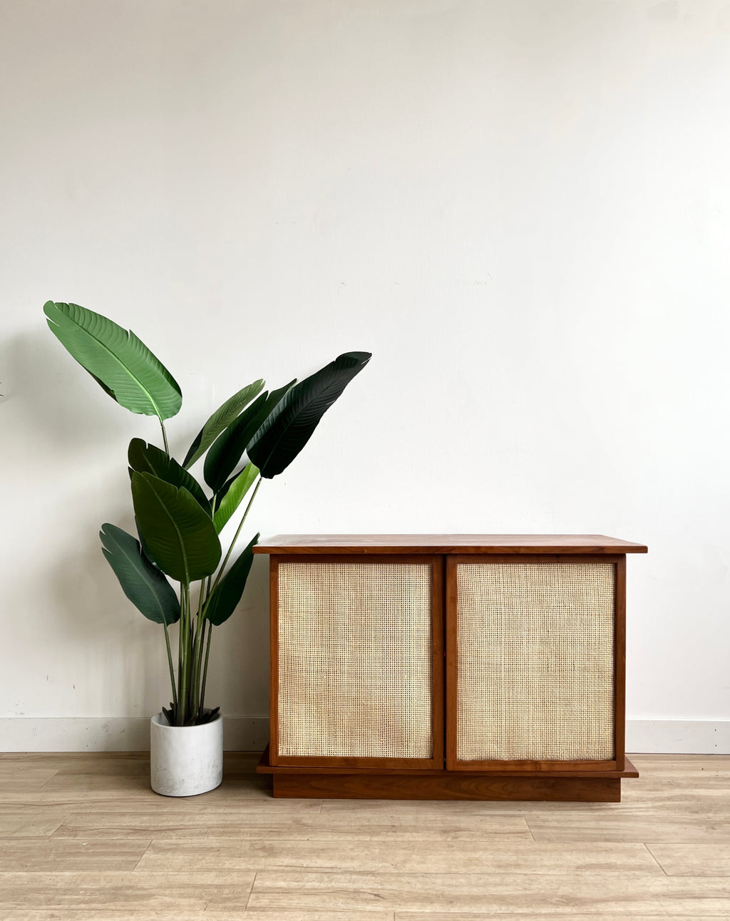 Vintage Mid Century Solid Walnut Credenza with Cane Doors