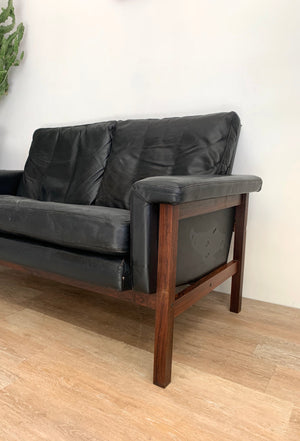 Vintage Rosewood & Leather Sofa