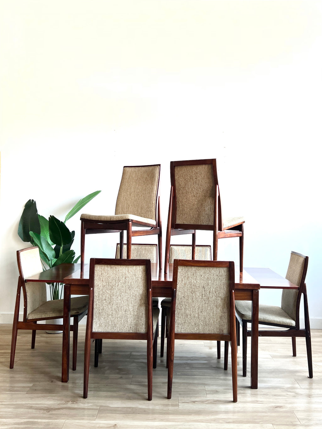Vintage Danish Dyrlund Rosewood Draw Leaf Dining set w/ 8 Chairs