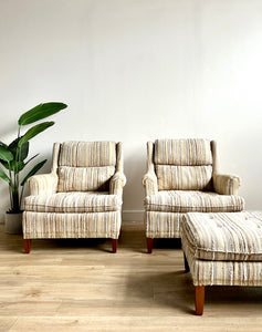 Pair of Vintage Mid Century Lounge Chairs with Ottoman