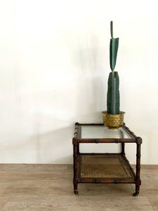 Vintage Caned Bamboo Side Table