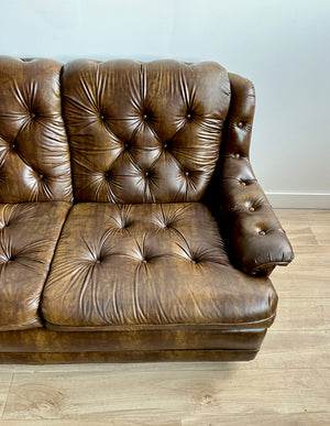 Vintage Button Tufted Sofa in Vegan Leather
