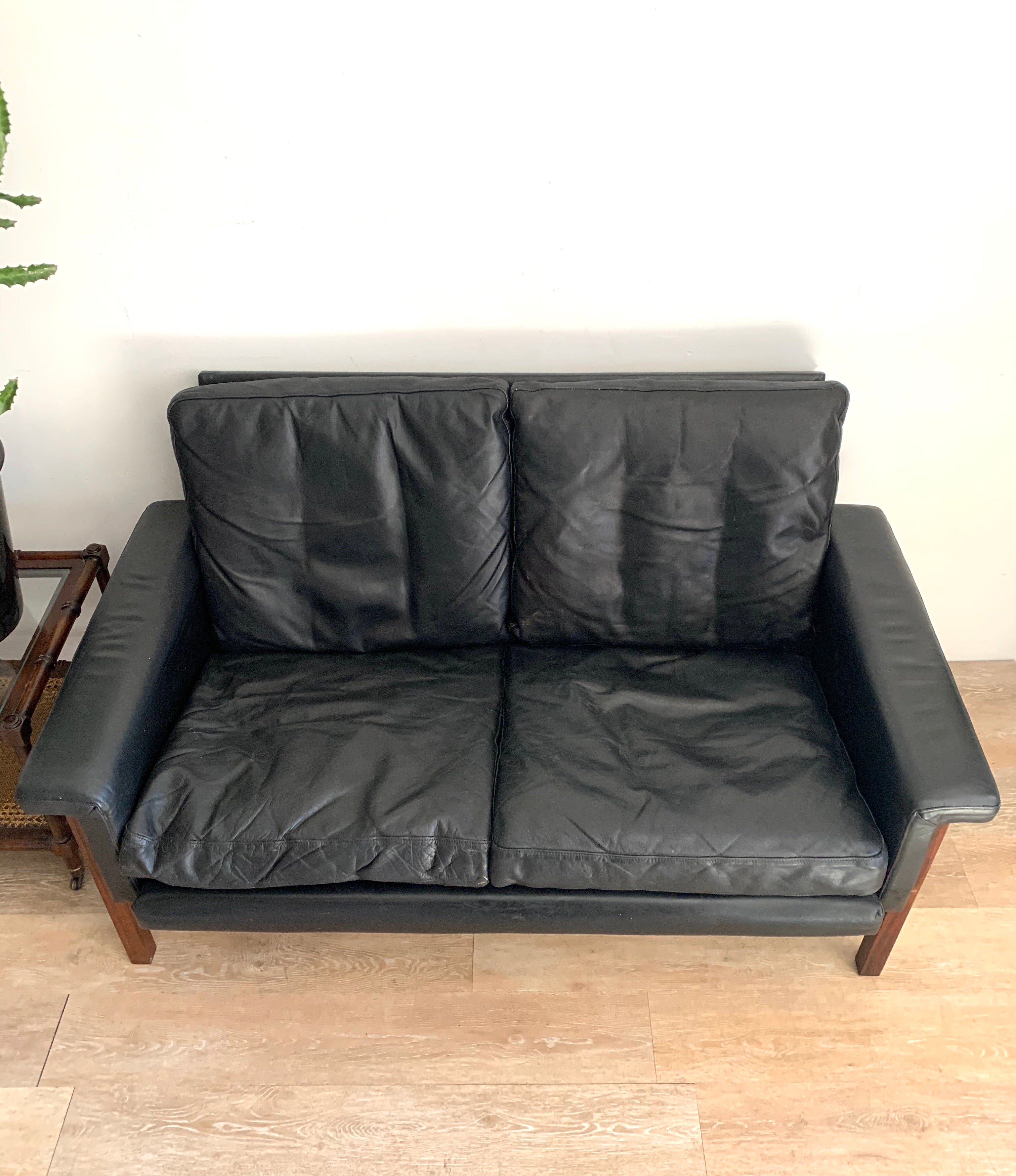 Vintage Rosewood & Leather Sofa