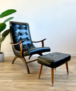 Vintage Mid Century Lounge Chair & Ottoman in Leather