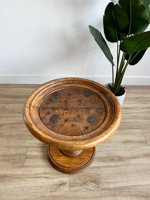 Vintage Solid Circular End Table / Nightstand