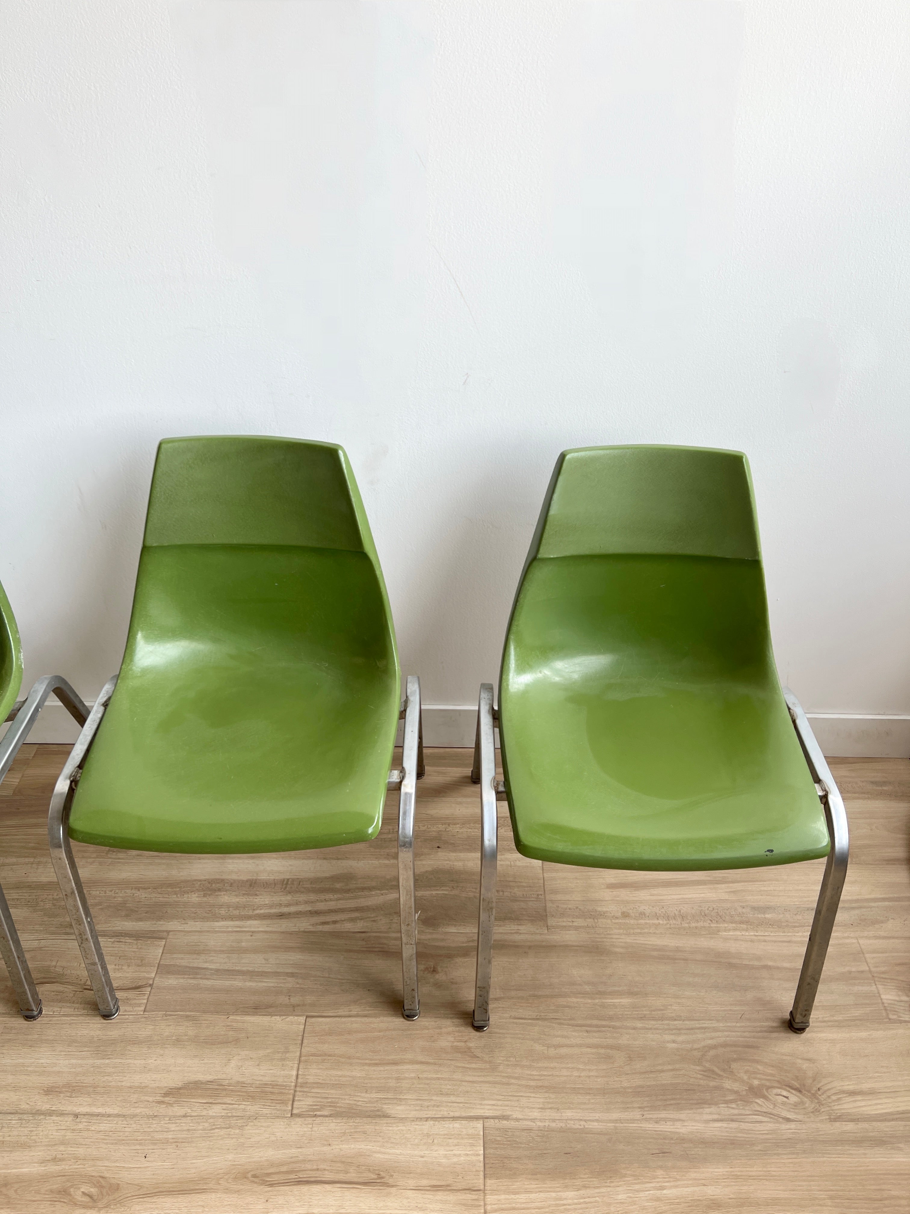Set of Four Vintage Green Fiberglass Chairs