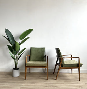 Mid Century Arm Chairs in leather by Stow & Davis