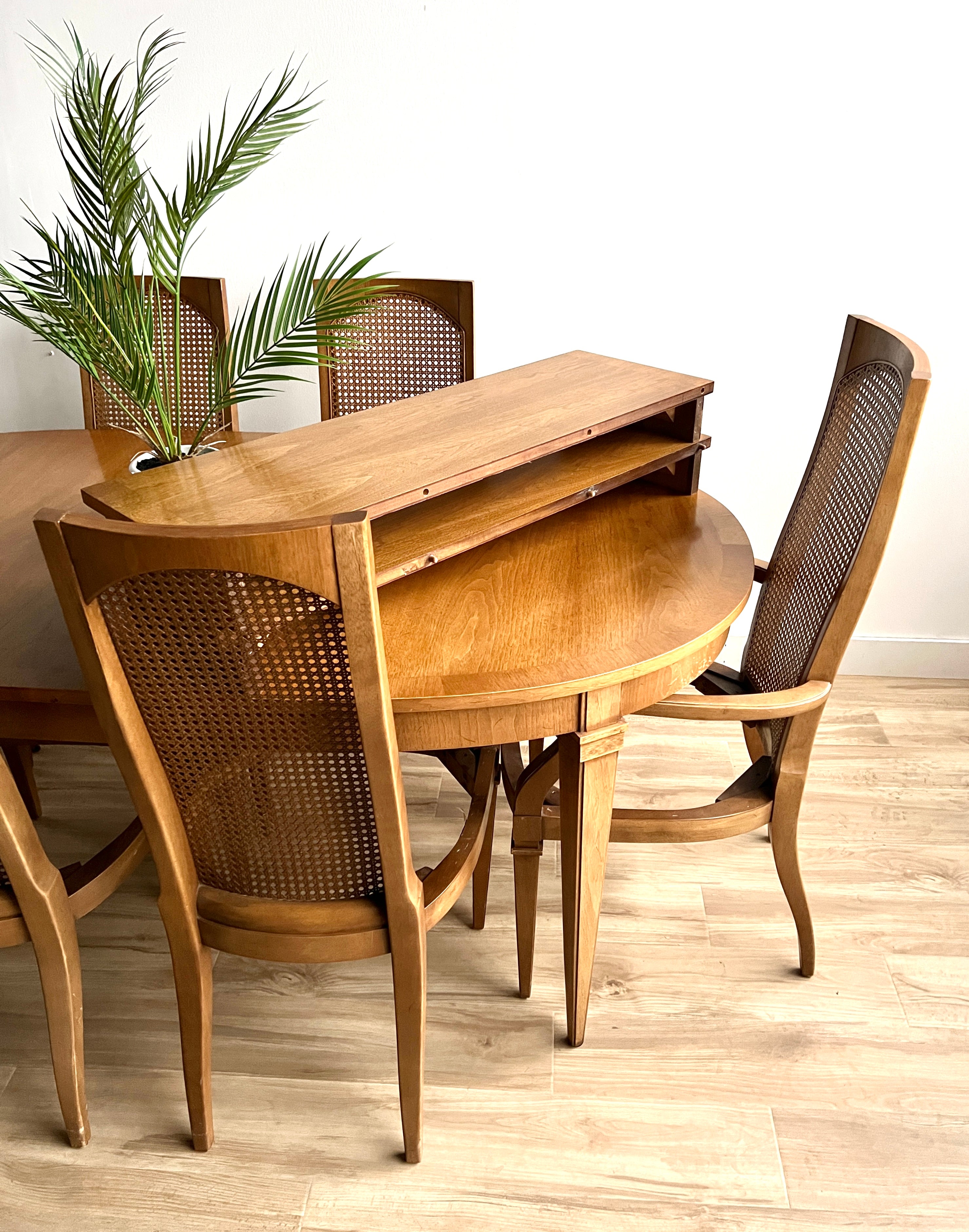 Vintage Caned Back Drexel Dining Set with 6 Chairs + 3 Leaves in Your Choice of Fabric