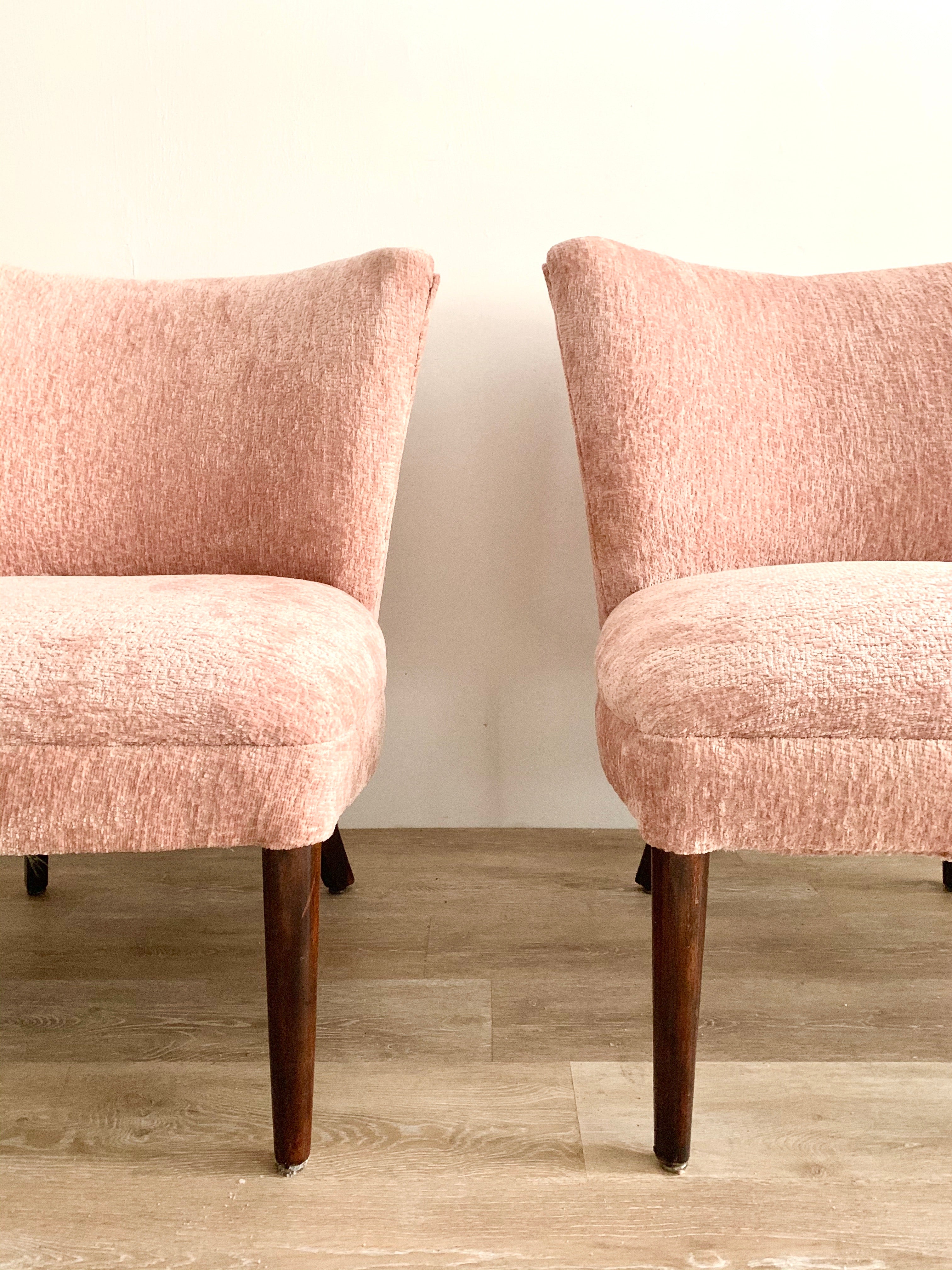 Vintage Slipper Chair Freshly Upholstered in Blush Chenille