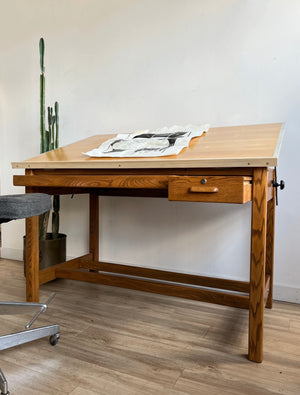 Large Vintage Desk / Drafting Table with Drawers