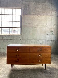 Mid Century Six Drawer Dresser with Circular Pulls