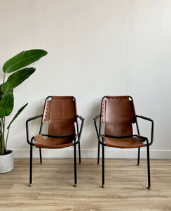Pair of Vintage Mid Century Leather Sling Lounge Chairs