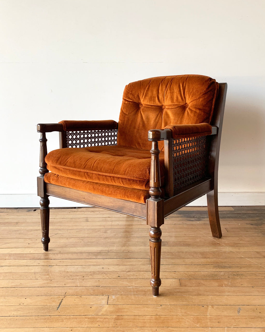 Vintage Velvet & Cane Chair