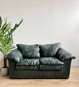 Vintage 90s Forest Green Leather Sofa