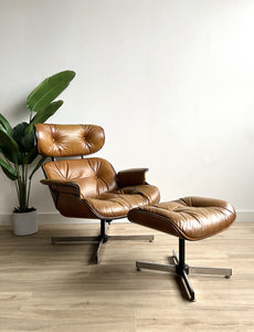 Vintage Eames Style Lounge Chair & Ottoman in Your Choice of Leather or Fabric