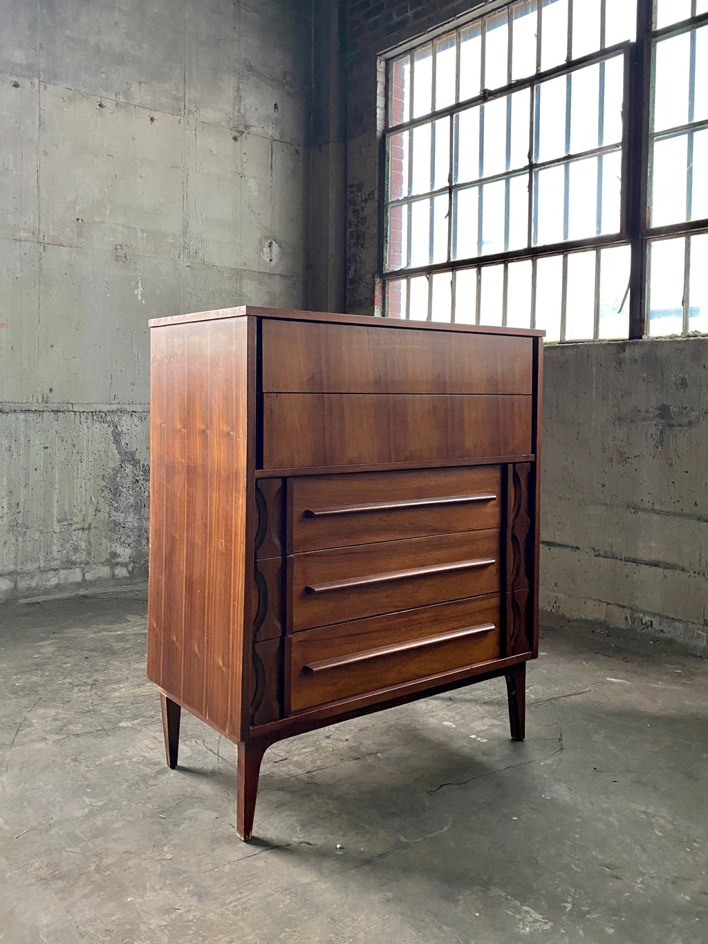 Vintage Mid-Century Five Drawer Dresser with Rosewood Accents