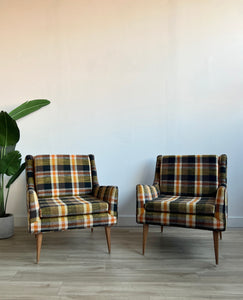Pair of Mid Century Lounge Chairs in Plaid