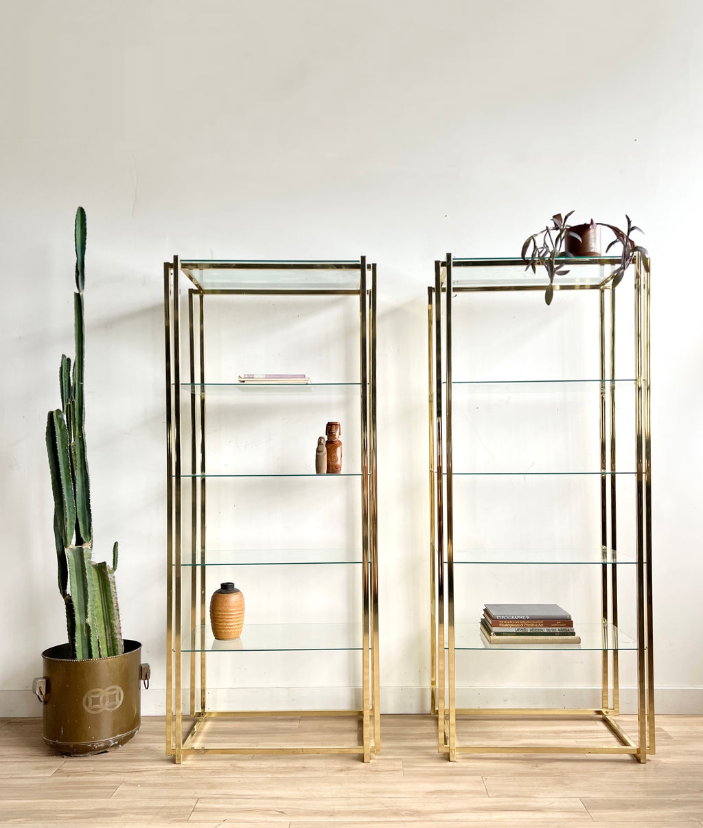 Pair of Vintage Brass Finish Etagere Shelving Units